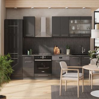 Vicco Mueble De Cocina Fame-line, Antracita Alto Brillo, 300 Cm, Et M&aacute;rmol, Vicco