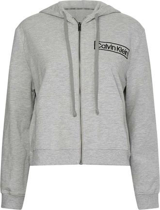 Calvin Klein Dames Logo Katoenen Lange Mouwen Volledige Rits Hoodie (Grijs Marl)