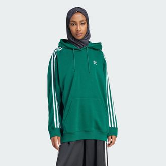 adidas Originals ADIDAS Originals Womens Adicolor 3-Stripes Oversized Hoodie - Forest Green Cotton - Size Medium