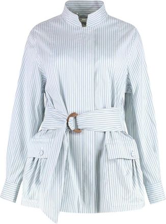 Fendi Katoenen jas met bijpassende tailleband - Dames - Overhemden - Blauw - S - Katoen - Overhemden