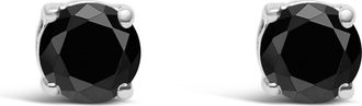 House of Brilliance 925 Sterling Silver Black Diamond Solitaire Stud Earrings