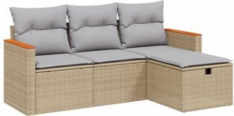 vidaXL Juego De Sof&aacute;s Jard&iacute;n Con Cojines Beige Mezcla 4 Pzas Rat&aacute;n Pe Vidaxl