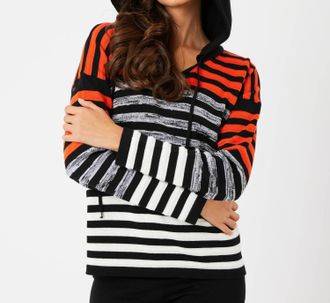French Kyss Stripe V-Neck Hoodie In Coral/multi