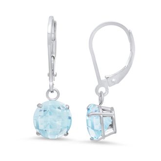 MAX + STONE 10K White Gold Round Checkerboard Cut Gemstone Leverback Earrings (8mm)