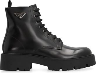 Prada Leren Veterlaarzen - Heren - Veterlaarzen - Zwart - 40 EU - Leer - Schoenen
