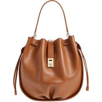 Ferragamo Hug Leather Bucket Bag in Natural Resort at Nordstrom