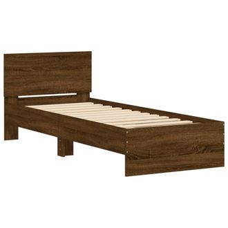 vidaXL Estructura De Cama Cabecero Luces Led Marr&oacute;n Roble 90x190 Cm Vidaxl