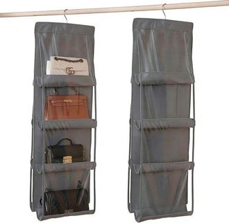 No Brand Bolsas De Almacenamiento Colgantes - Juego De 2 - Plegables - Aptas Para Bolsos De Hombro - 8 Compartimentos De Pl&aacute;stico Transparente - Gris