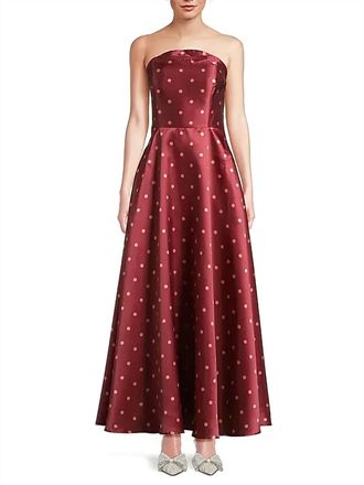 Hutch Victoria Strapless Gown In Pomegranate Polka Dot