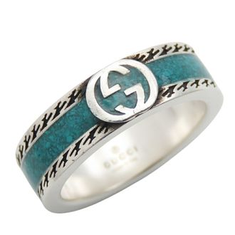 Gucci Silver Turquoise Enamel Silver 925 Band Ring (Pre-Owned)