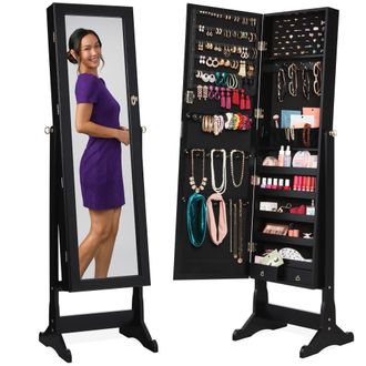 Best Choice Products Jewelry Armoire Cabinet, Full Length Mirror w/ Velvet Storage Interior, Lock