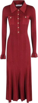 Self Portrait Kleedjes, Dames, Rood, XS, Geribbelde Gebreide Midi Jurk