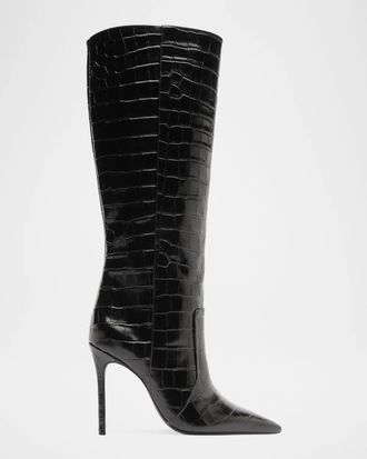 Schutz Samira 100MM Croc-Embossed Leather Knee-High Boots