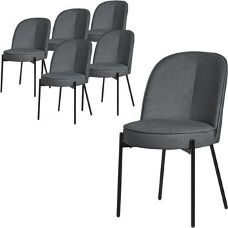 ML Design Ml-design Juego 6x Sillas De Comedor Antracita De Poli&eacute;ster Tapizado Con Patas De Metal Asiento Acolchado Con Respaldo Semi-redondo Dise&ntilde;o Atemporal M