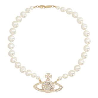 Vivienne Westwood One Row Pearl Bas Relief Choker - female - Vivienne Westwood - Necklaces - Beige - S - Accessories
