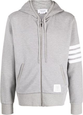Thom Browne logo-patch zip-up hoodie - men - Cotton - 4 - Grey