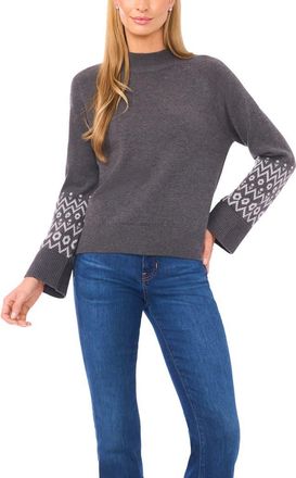 Halogen Fair Isle Accent Mock Neck Sweater in Smokey Black at Nordstrom Rack, Size Xx-Small