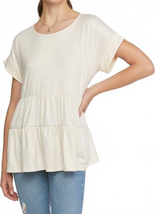 Entro Round Neck Short Sleeve Tiered Tunic In Cream