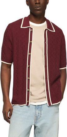 Lucky Brand Tipped Short Sleeve Cardigan in Syrah at Nordstrom, Size Xx-Large