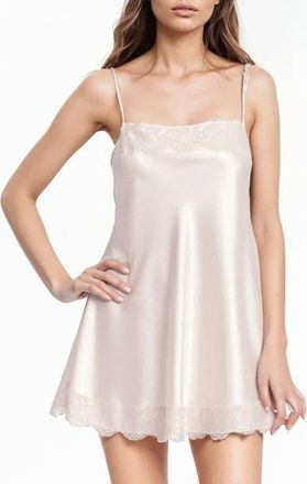 Badgley Mischka Lace Trim Satin Mini Slipdress in Rose at Nordstrom, Size 12