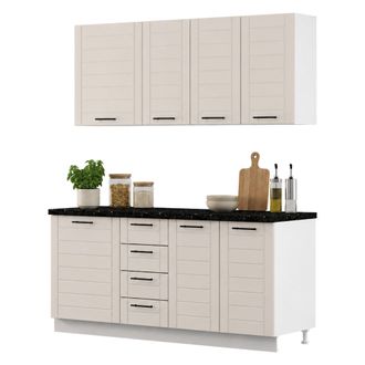 Dmora Cucina Monsch, Cucinino 4 Cassetti, Elettrodomestici Non Inclusi, Modulabile, Apertura Battente, Scorrevole, Marrone Sabbia