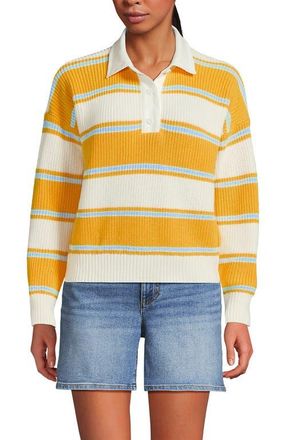 Lands End Drifter Rugby with Woven Collar Sweater in Sunkissed Yellow Stripes at Nordstrom, Size X-Large P