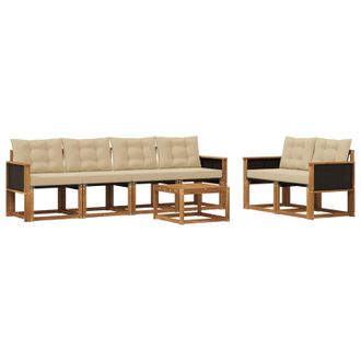 vidaXL Conjunto De Sof&aacute;s De Exterior Con Coj&iacute;n 7 Pcs Natural Y Beige Vidaxl