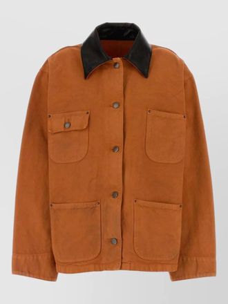 Prada denim jacket long sleeves patch pockets collar