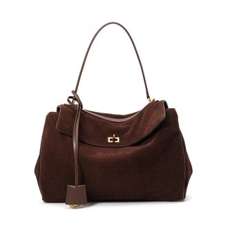 Generic Compatible For suede leather tote bag frosted cowhide large capacity shoulder kellybag(Dark coffee,29-10-20cm)