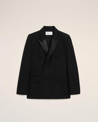 Ami Black New Wool Double Breasted Straight Smocking Jacket Black - 44 - for Men