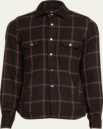 Kiton Mens Cashmere Windowpane Shirt Jacket