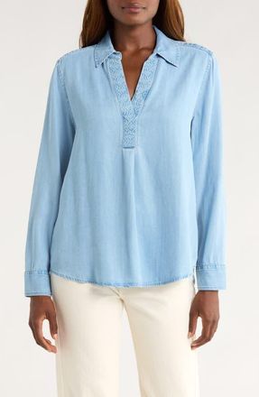 Tommy Bahama Chambray Olei Popover Shirt in Light Indigo Wash at Nordstrom, Size X-Large