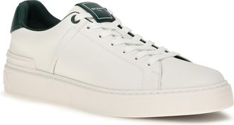 Balmain Mens B-Court Leather Sneakers Blanc-Vert Bouteille Blanc/vert