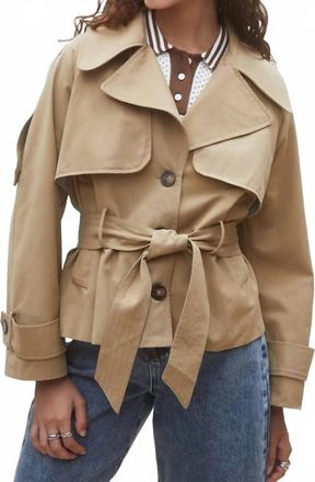 Suncoo Elliot Belted Short Trench Coat Jacket In Camel