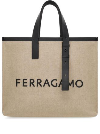 Ferragamo Beige Logo Canvas Tote