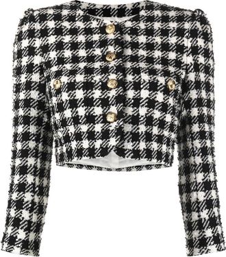 Alessandra Rich Vichy cropped tweed jacket - women - Cotton/Acrylic/Polyamide/Polyester/Viscose/Virgin Wool - 40 - Black