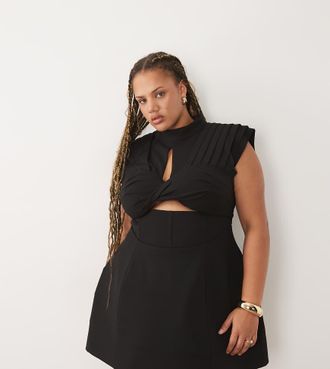 Asos Curve - Vestito corto strutturato nero con bustino arricciato