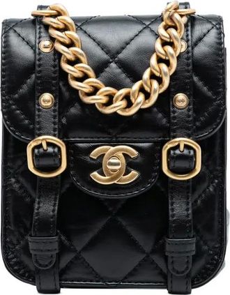 Chanel Borsa a tracolla City School mini in pelle di vitello effetto invecchiato con battente 2021-2025 - Nero