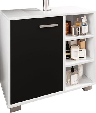 VCM Mobile lavabo in legno Mobile bagno Dimensioni: a. 58 x l. 60 x p. 30 cm 1 porta rotante 3 piccoli scomparti a scaffale aperto - Zalo l (Bianco