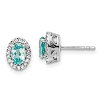 Diamond2Deal 14k White Gold 1/10 Ct Lab Grown Diamond and Lab Created Paraiba Stud Earrings