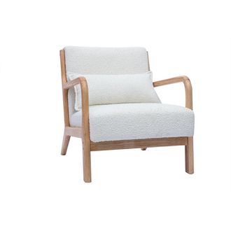 Miliboo Miliboo - Sill&oacute;n N&oacute;rdico De Borreguillo Blanco Y Madera Clara Maciza Derry