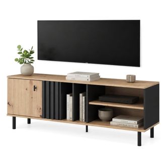Dmora Mueble Para Tv Kali, 2 Estantes, Una Puerta, Con Patas, 138x40x49h Cm Marr&oacute;n Roble Nodoso