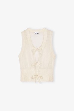 Ganni White Ivory Tie String Vest - Size XXS Mohair