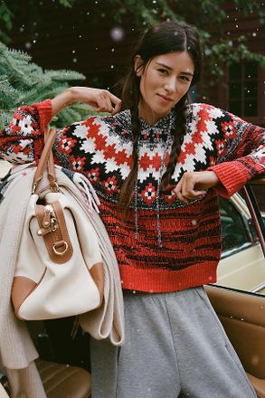 Pilcro Cotton Wool Blend Fair Isle Hooded Sweater