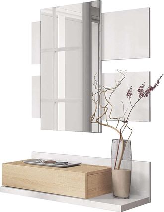 F.R.S. Frs - Recibidor Con Caj&oacute;n + Espejo Modern En Acabado Madera Natural 20 Cm(alto)75 Cm(ancho)29 Cm(largo)