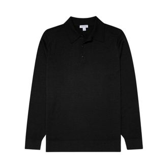 Sunspel Truien & Vesten, Heren, Zwart, L, Wol, Extra-Fijne Merino Polo Shirt