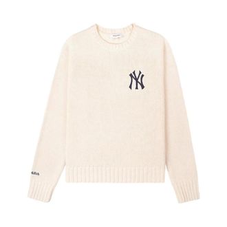 Sporty & Rich Round-neck Knitwear, female, Beige, Size: XS Heritage Yankees Serif Knitted Sweater