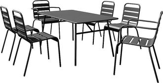 Vente-Unique Conjunto de comedor de jard&iacute;n de metal - una mesa de L.160 cm con 2 sillones apilables y 4 sillas apilables - Negro - MIRMANDE de MYLIA