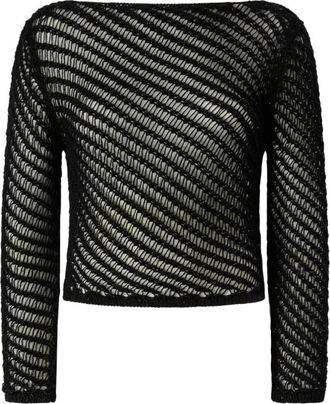 Pinko Faglia ZL7 Open gebreide trui - Dames - Ronde hals truien - Zwart - XS - Polyester - Truien & Vesten