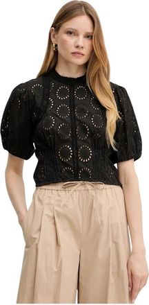 Twinset Broderie Anglaise Blouse - Dames - Blouses - Zwart - XS - Katoen - Overhemden